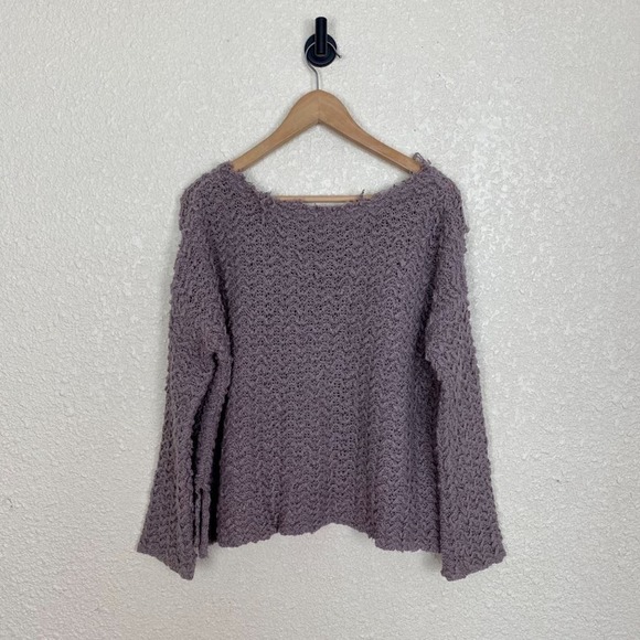 Free People Wavy Knit Oversized Sweater Womens XS Lavender Flared Sleeve Boxy - Picture 5 of 9